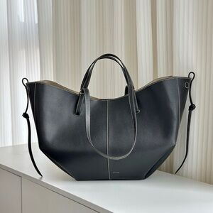 Polene Black Leather Tote Bag
